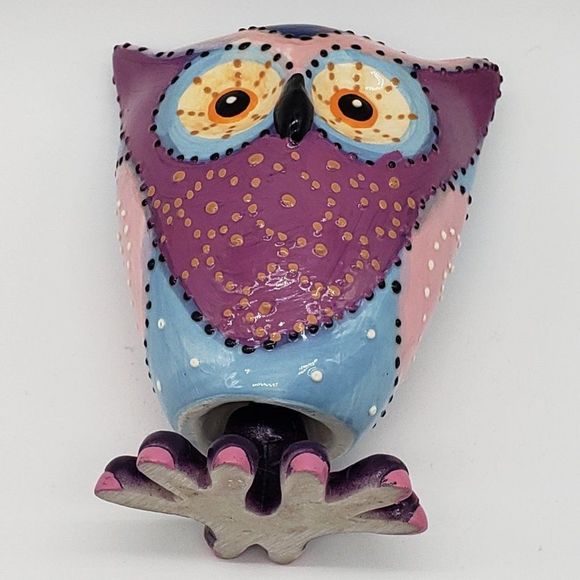 Green Earth Purple Blue Pink Owl Bobble Figurine - Picture 2 of 14
